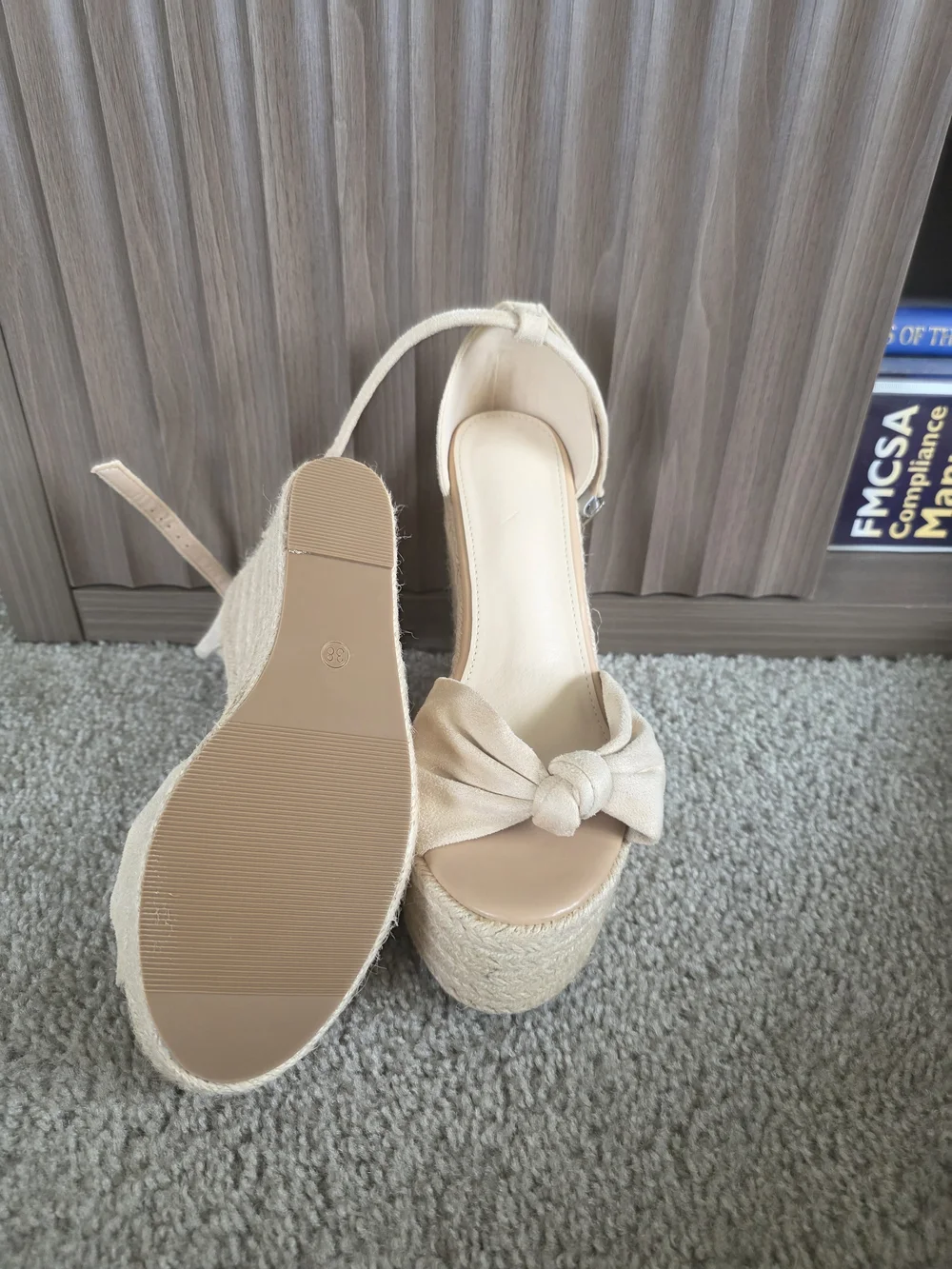 Womens Beige Platform Espadrille Sandals with Knot Detail